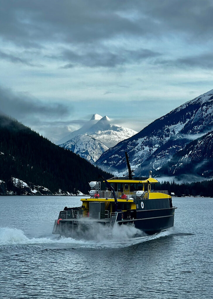 Ferry boating across the open water in British Columbia